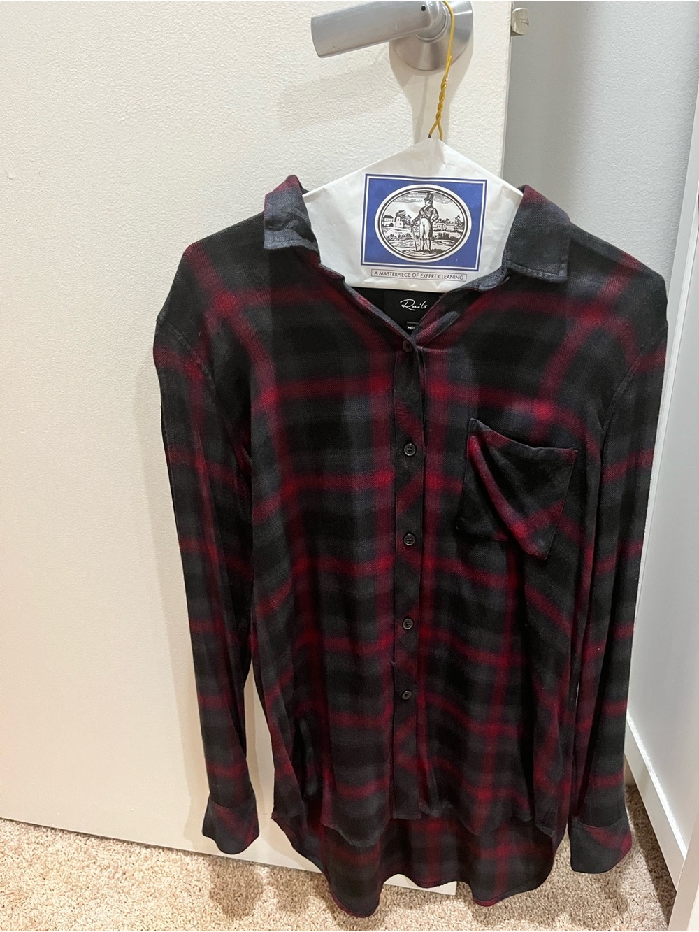 Rails XS Hunter Scarlet Ash Black Plaid Button-Down Casual Shirt